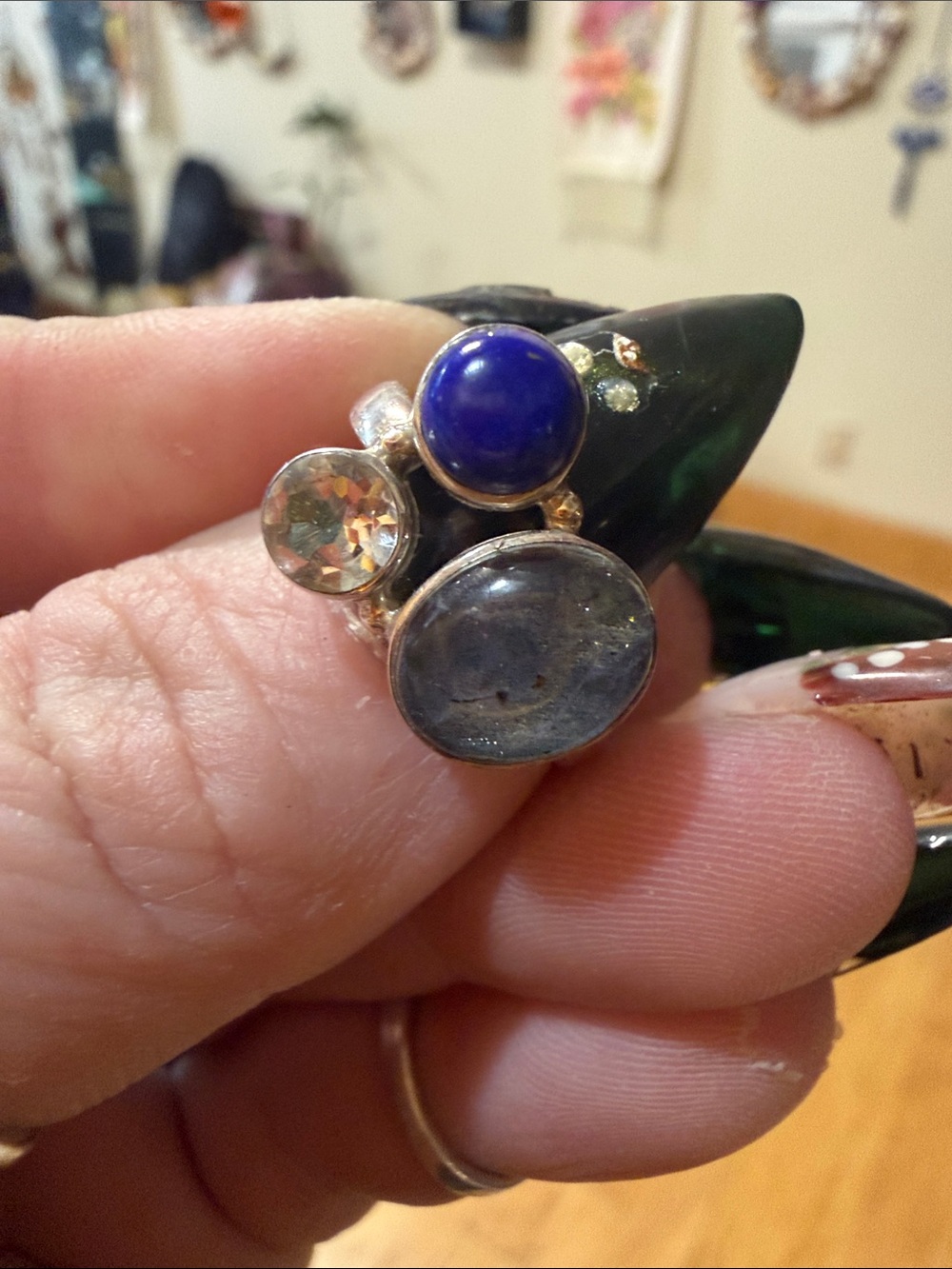 Sterling Silver Multi-Stone Women's Ring with Blue and Gray Gemstones